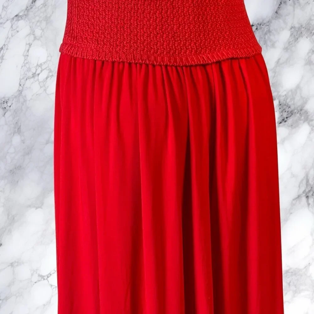 Zara Knit Bodice Midi Dress in Red